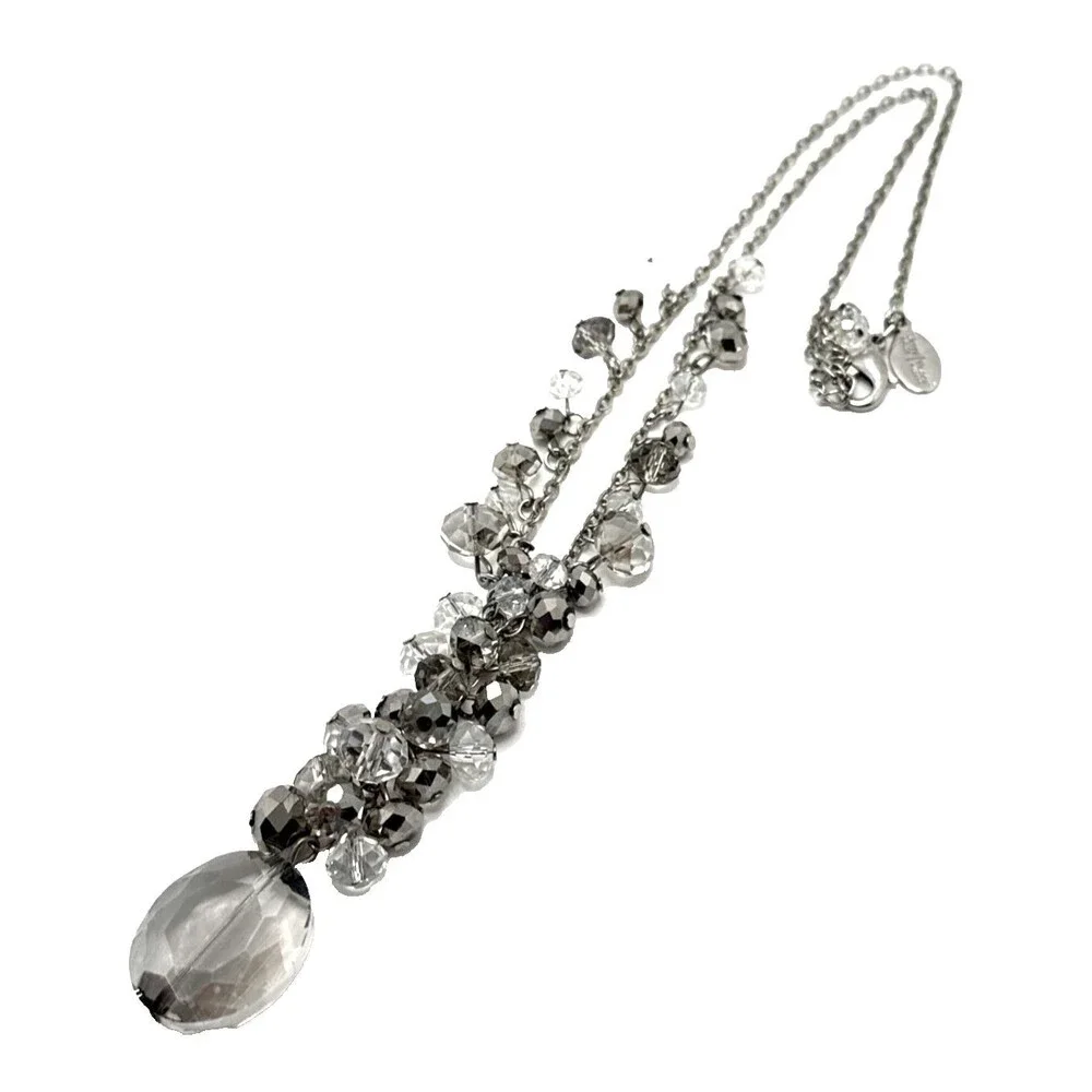 WHITE HOUSE BLACK MARKET Glass Beaded Necklace Cluster Y-Drop Statement 19
